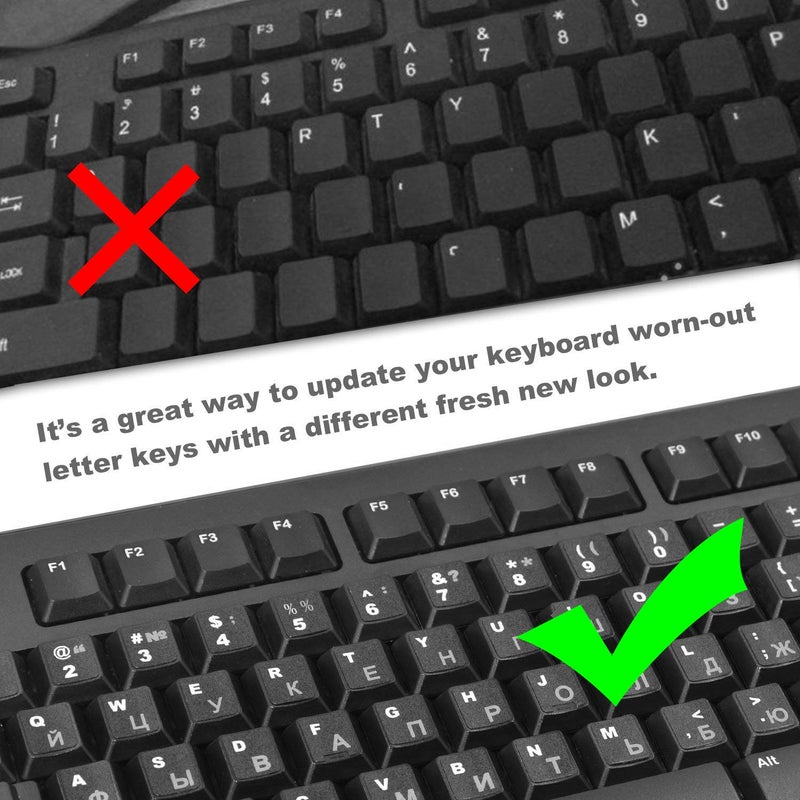 FFORITO 3-Pack Universal Russian Keyboard Stickers, Replacement Russian English Keyboard Stickers with Black Background and White Lettering, Each Unit: 0.43" Wx 0.51" H (Russian) - Image 3